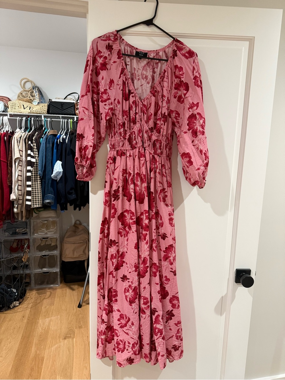 Vici Pink Dress with Red Floral Print